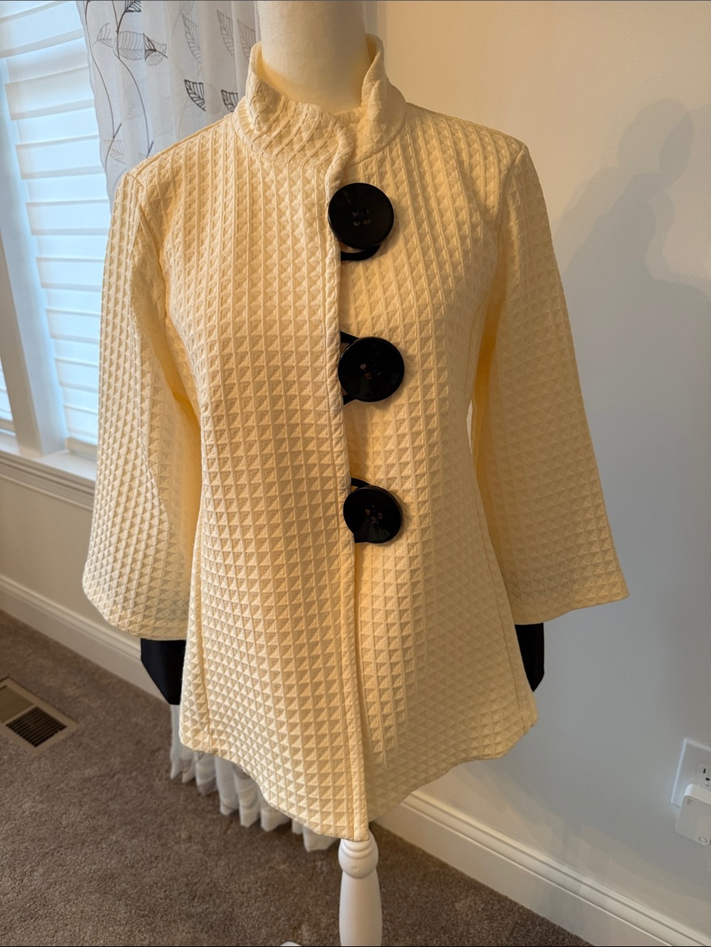 Ali Miles Cream Pea Coat with Black Button Accents